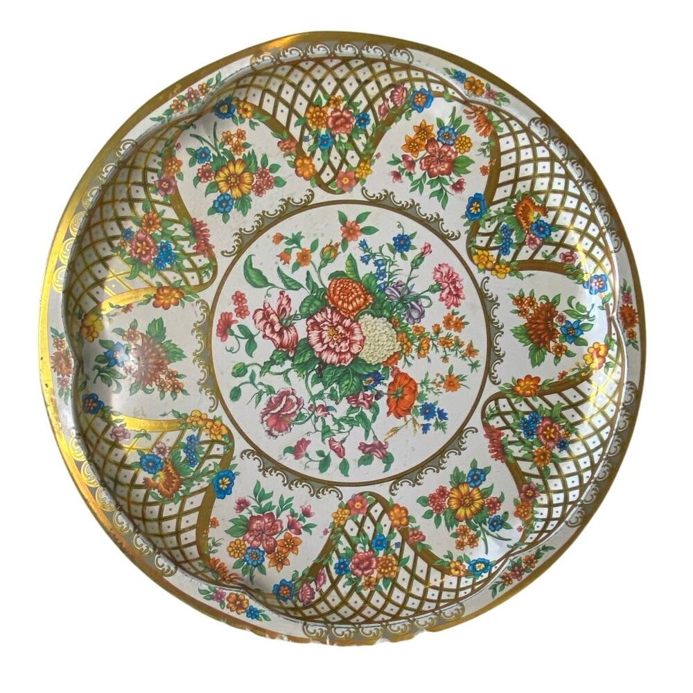 VTG Daher Decorated Ware Colorful Round Tin Metal Serving Tray - Made in England